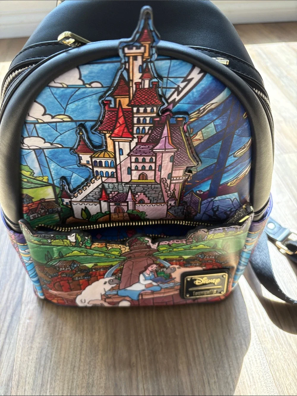 Loungefly Disney Belle Stained Glass Mini Backpack - Blue, Green, Purple, Black